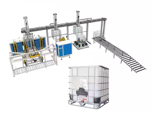 Linea di produzione automatica con telaio in acciaio per fusti IBC